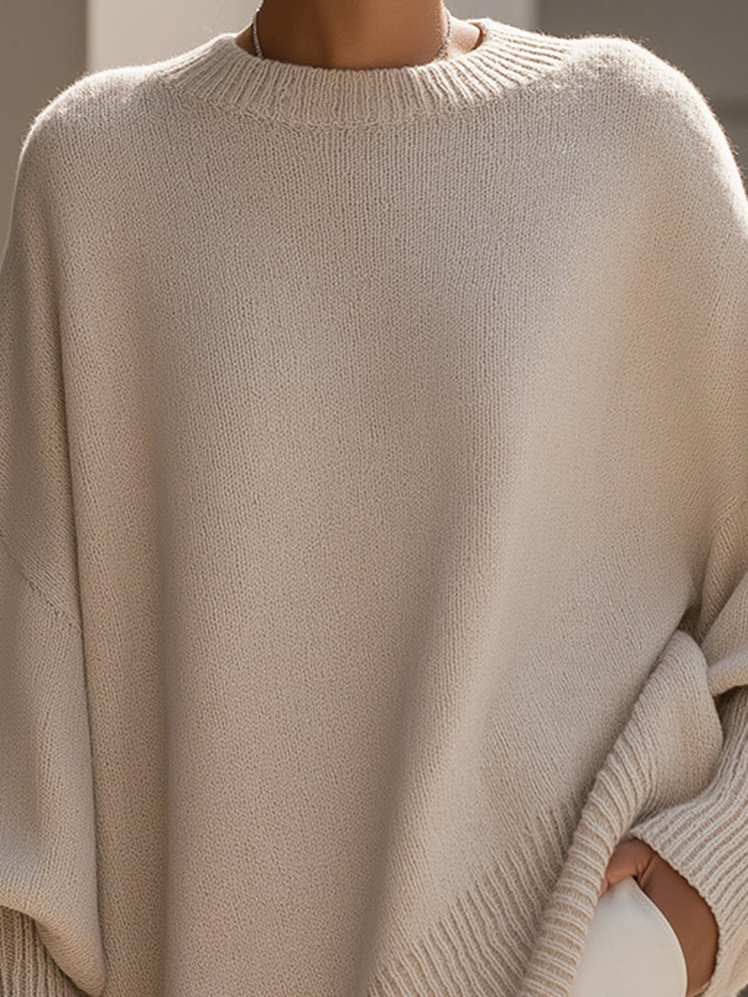 Women's Draped Wide Neck Sweater Oversized Fit