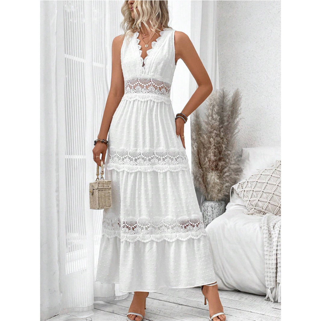 V-Neck Lace Maxi Dress