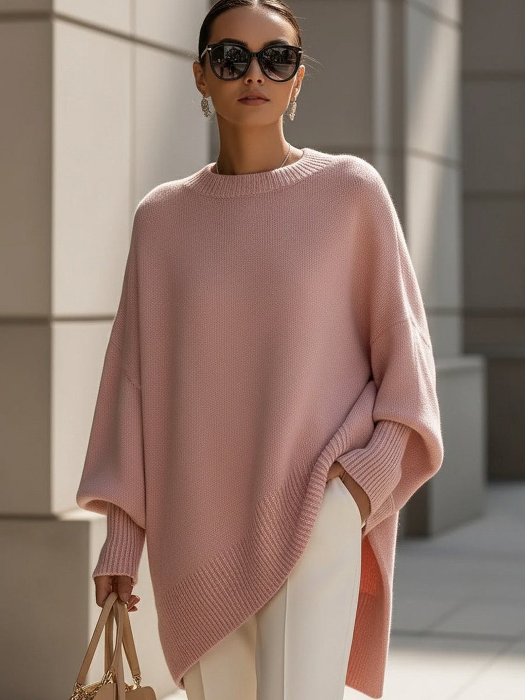Women's Draped Wide Neck Sweater Oversized Fit