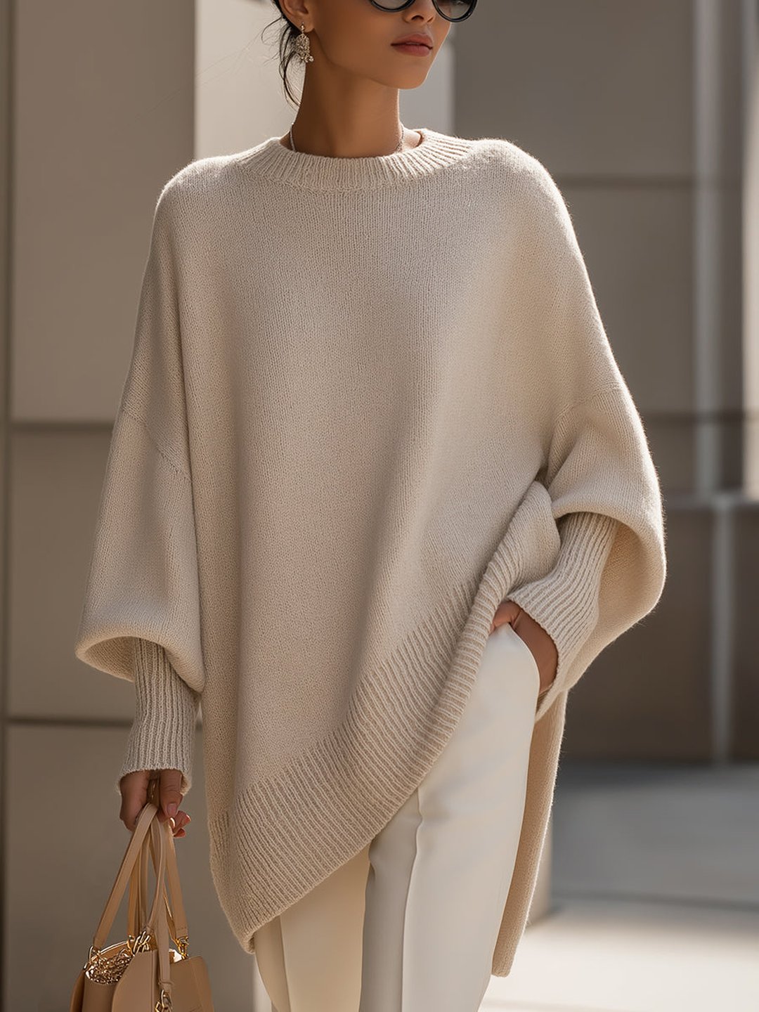 Women's Draped Wide Neck Sweater Oversized Fit