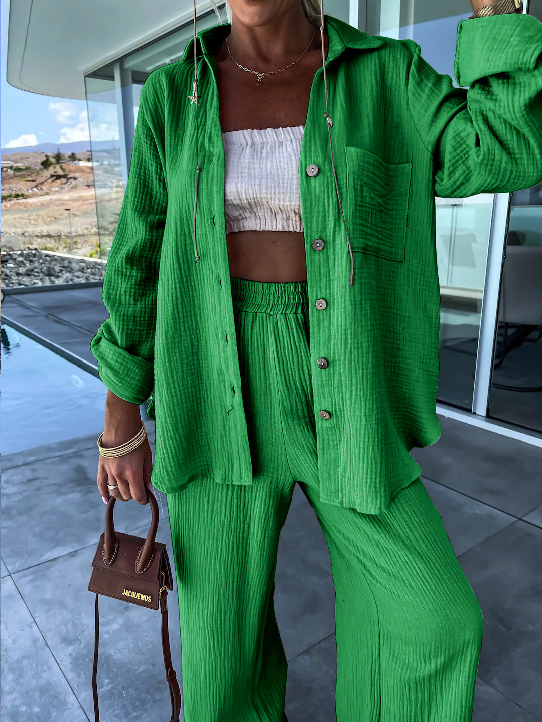 Crinkle Shirt and Straight Trouser Set