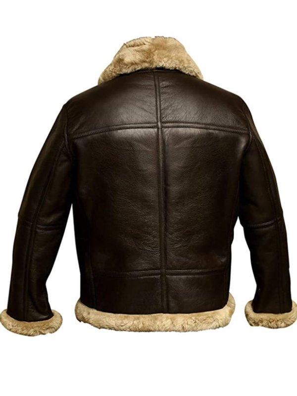 Men's Sheepskin Lined Genuine Leather Jacket Brown