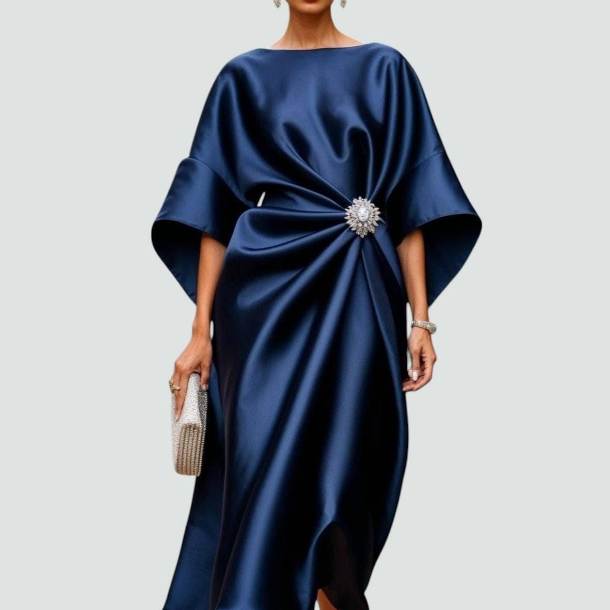 Wide-Sleeve Satin Maxi Dress
