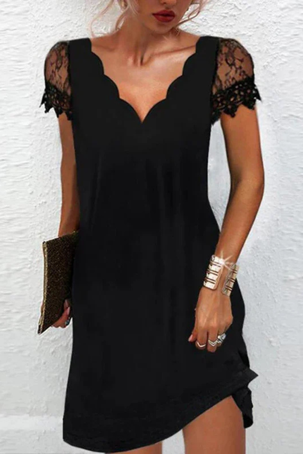 Lace-Sleeve Wedding Guest Midi Dress