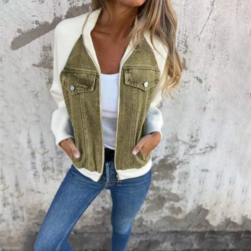 Hooded Patchwork Denim Jacket