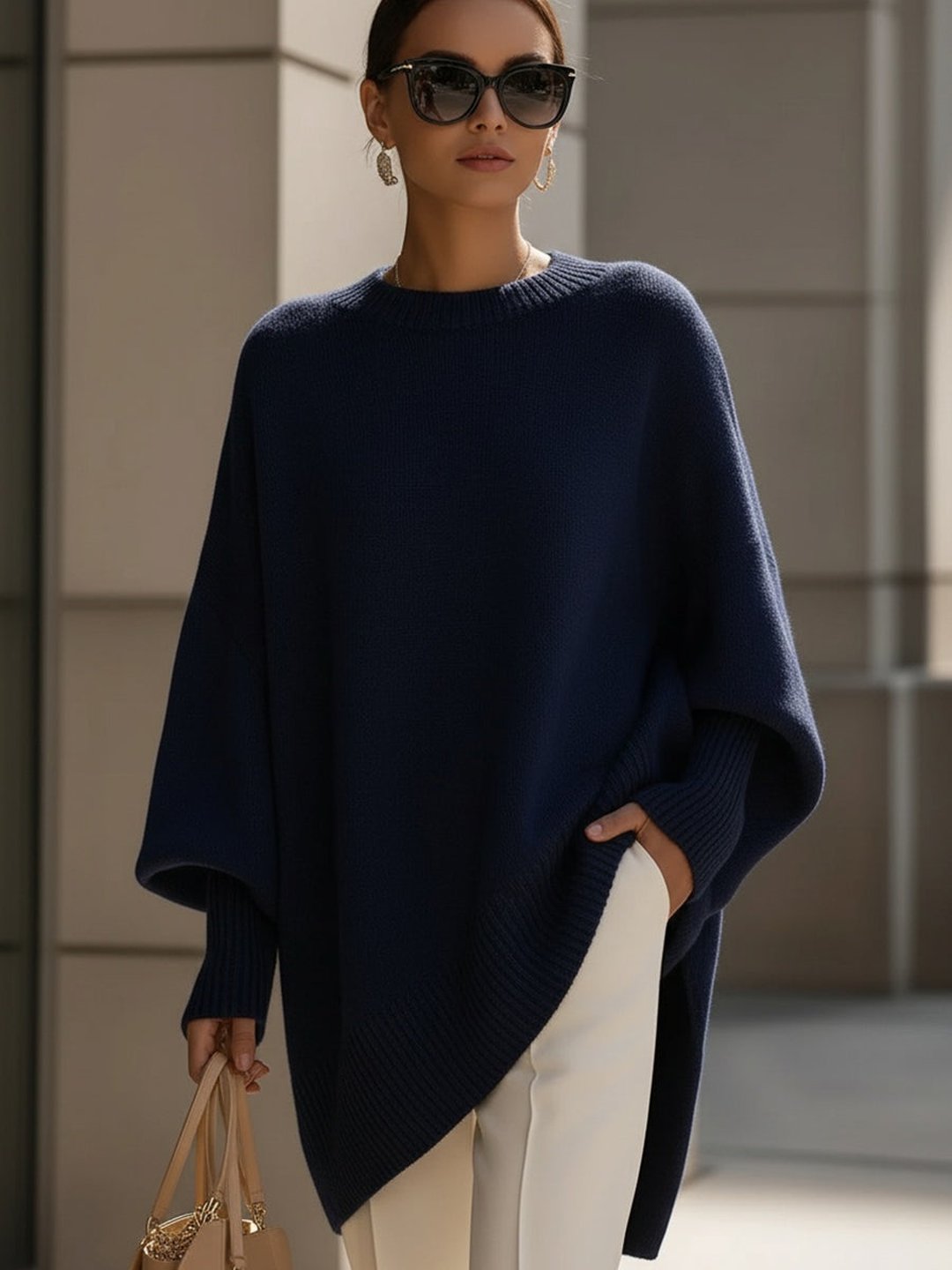 Women's Draped Wide Neck Sweater Oversized Fit