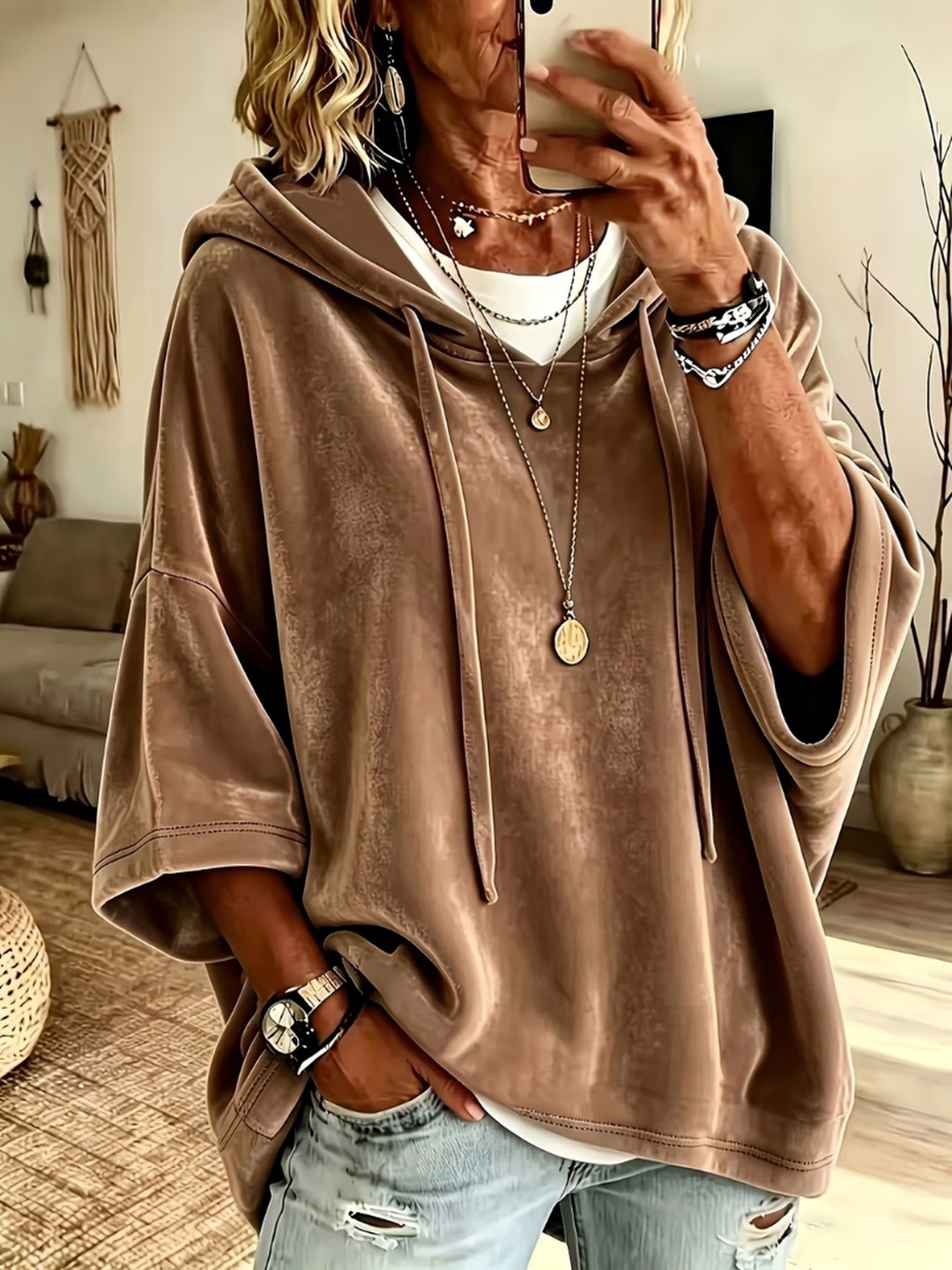 Women's Soft Velvet Pullover Hoodie Oversized Fit