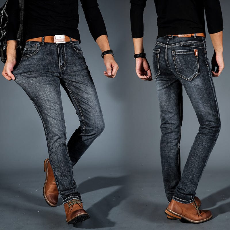 Men's Stretch Denim Mid Rise Tapered Jeans Slim Fit