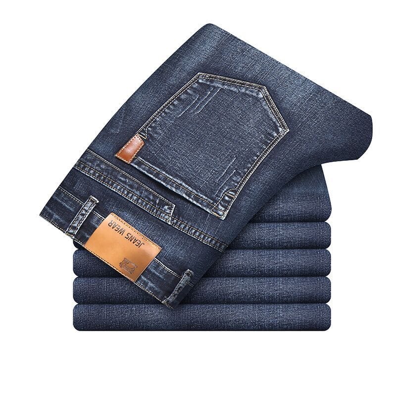 Men's Stretch Denim Mid Rise Tapered Jeans Slim Fit