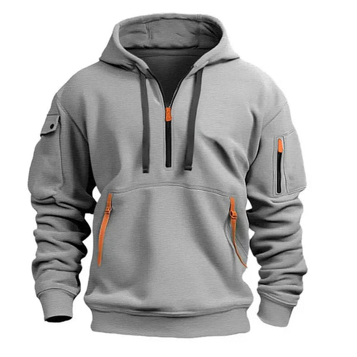Men's Breathable Cotton Quarter Zip Hoodie Tailored Fit