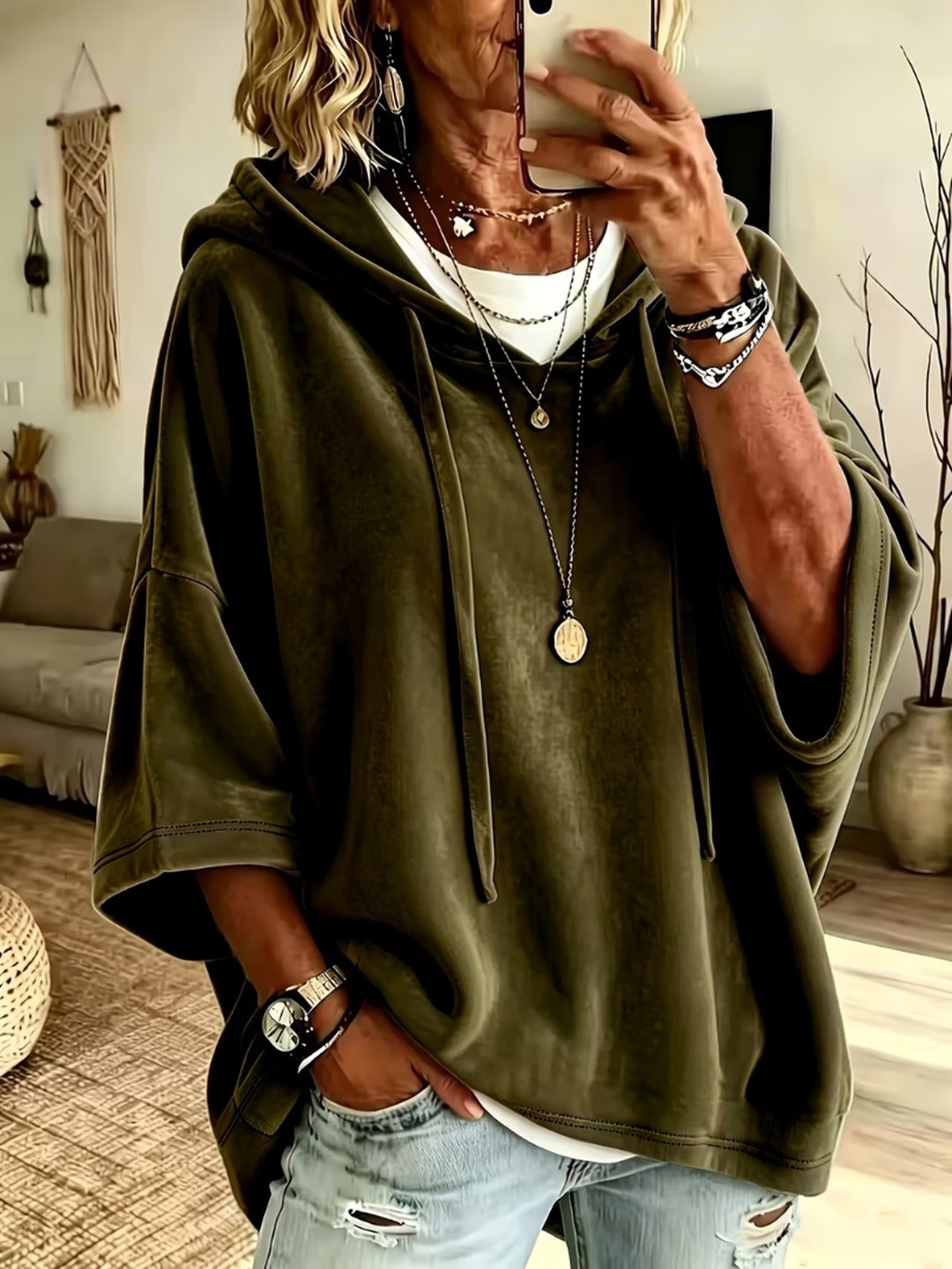 Women's Soft Velvet Pullover Hoodie Oversized Fit
