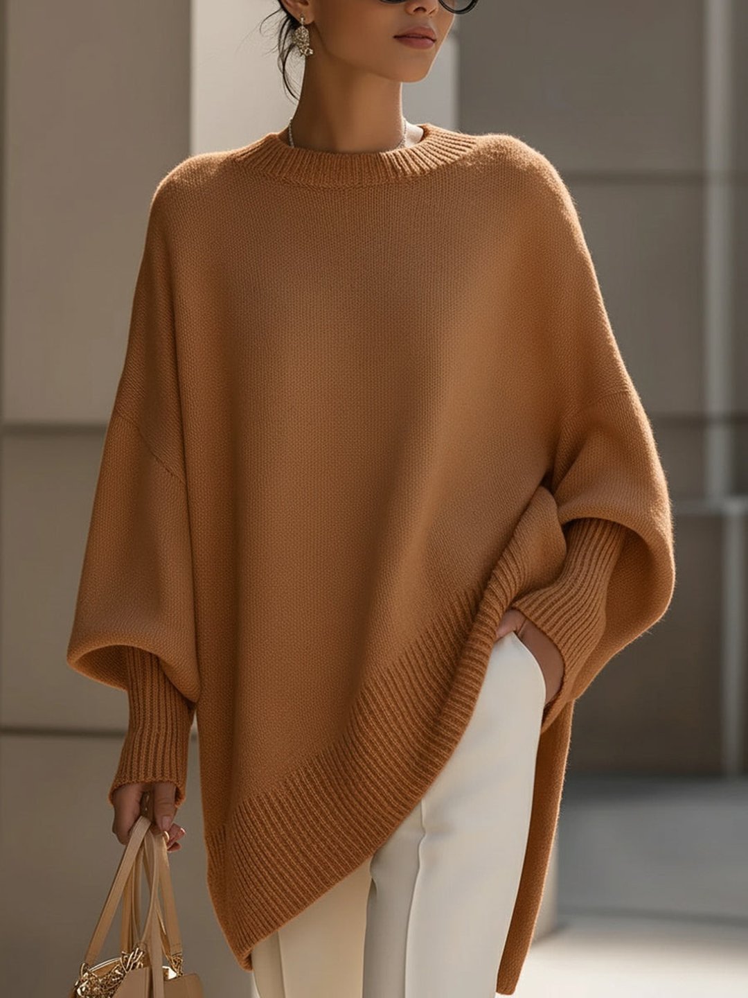 Women's Draped Wide Neck Sweater Oversized Fit