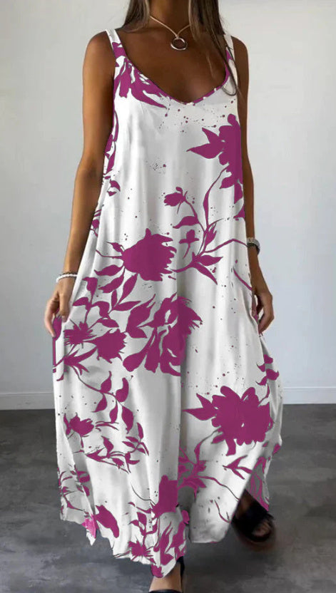 Printed Linen Strappy Maxi Dress