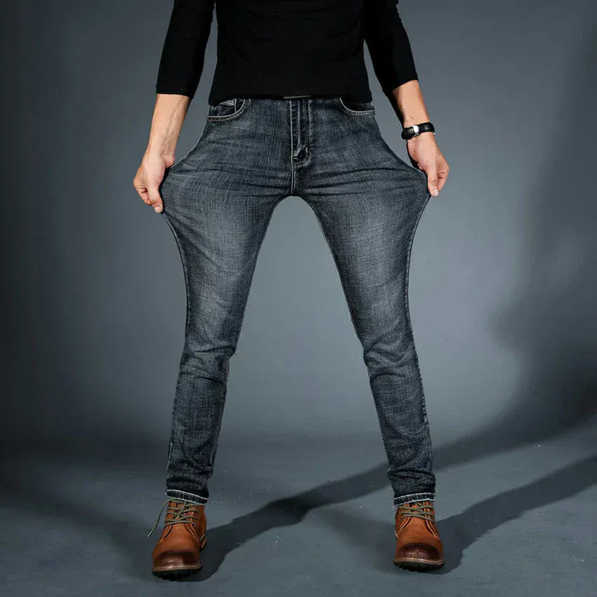 Men's Stretch Denim Mid Rise Tapered Jeans Slim Fit