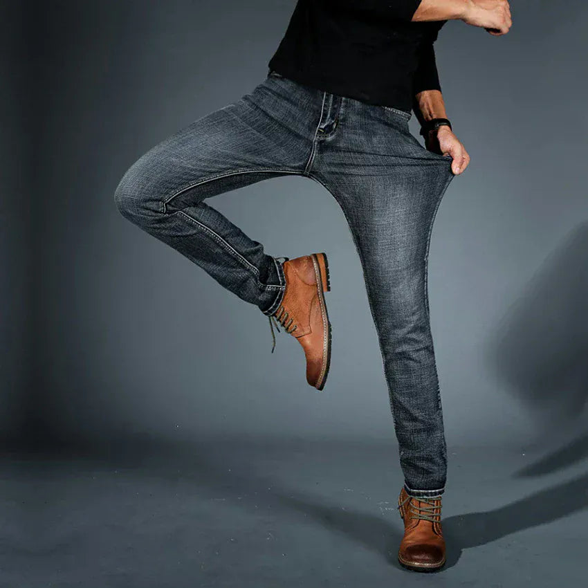 Men's Stretch Denim Mid Rise Tapered Jeans Slim Fit