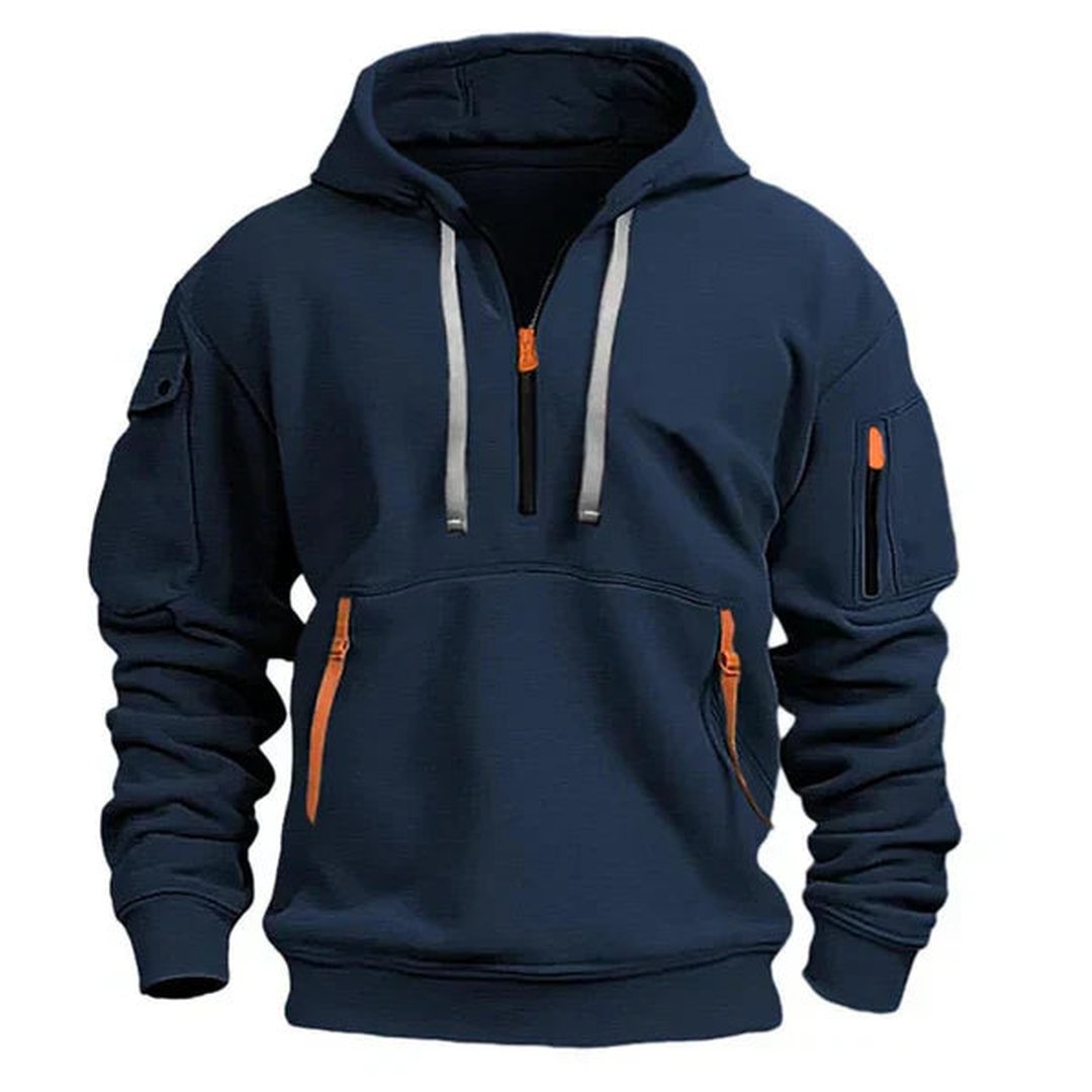 Men's Breathable Cotton Quarter Zip Hoodie Tailored Fit