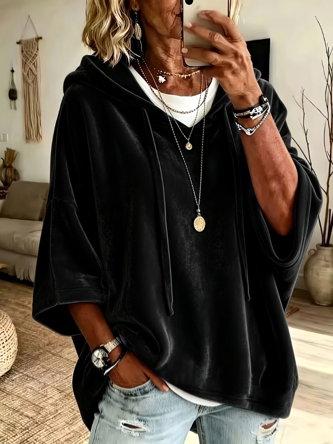 Women's Soft Velvet Pullover Hoodie Oversized Fit