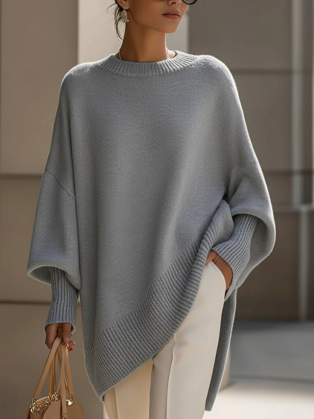 Women's Draped Wide Neck Sweater Oversized Fit