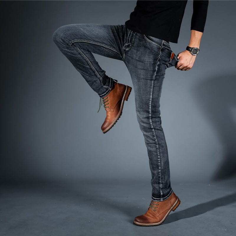 Men's Stretch Denim Mid Rise Tapered Jeans Slim Fit