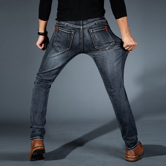 Men's Stretch Denim Mid Rise Tapered Jeans Slim Fit