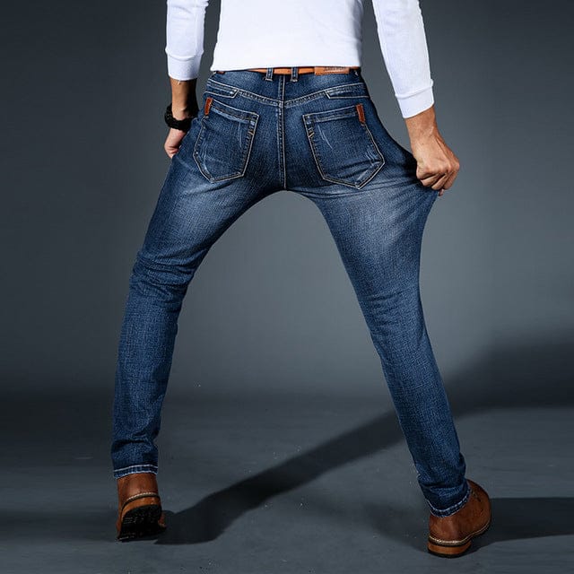 Men's Stretch Denim Mid Rise Tapered Jeans Slim Fit
