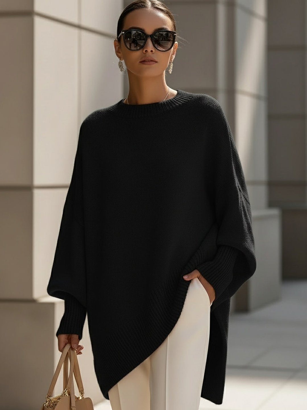 Women's Draped Wide Neck Sweater Oversized Fit