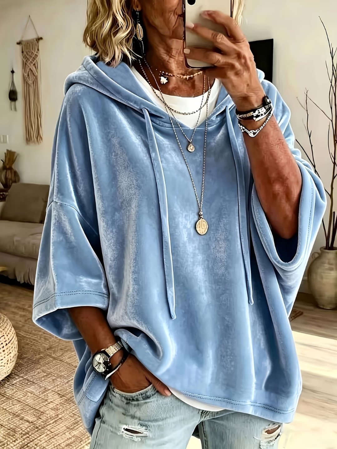 Women's Soft Velvet Pullover Hoodie Oversized Fit
