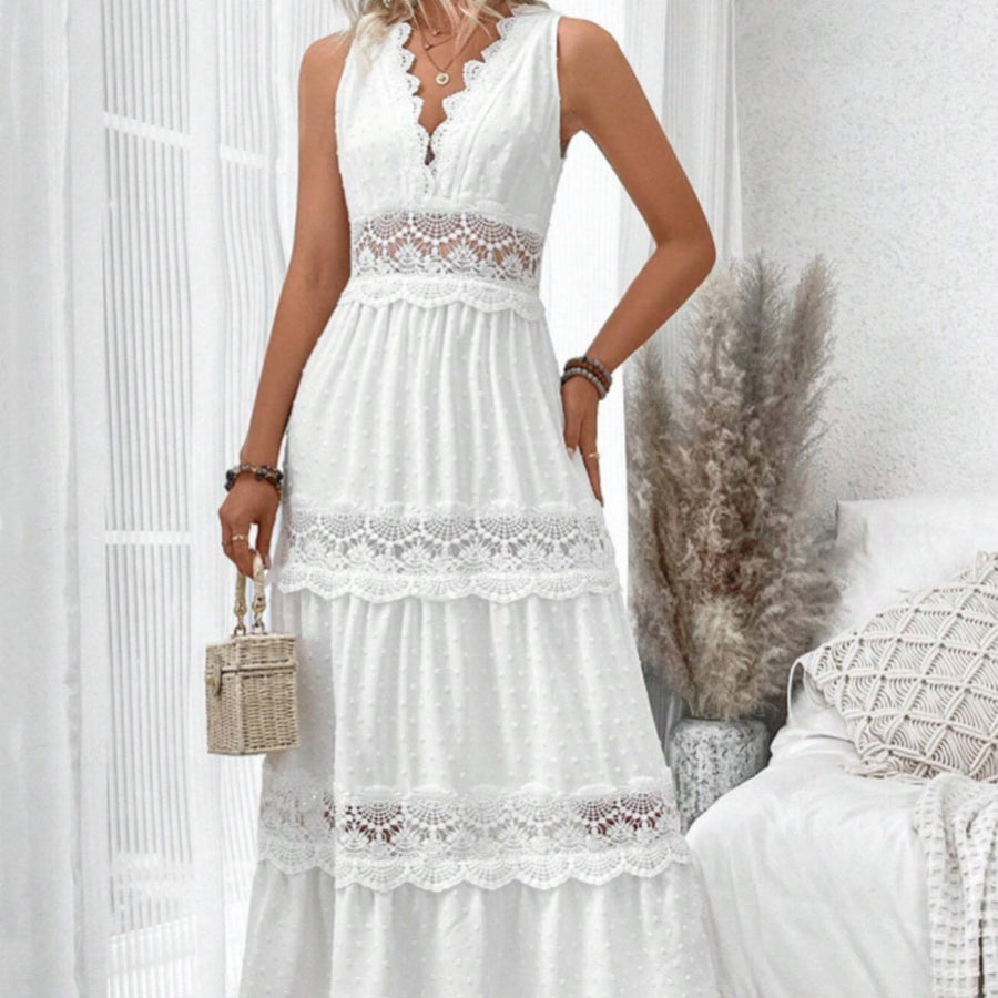 Plunge V-Neck Lace Maxi Dress