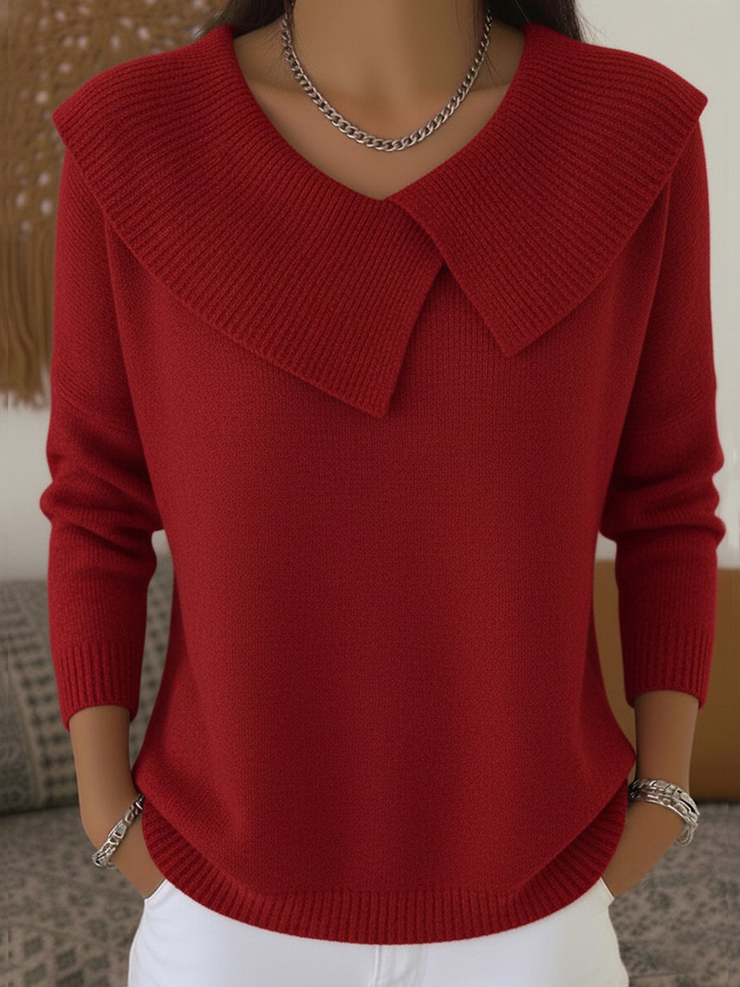 Women's Warm Knit Soft Collar Sweater Tailored Fit