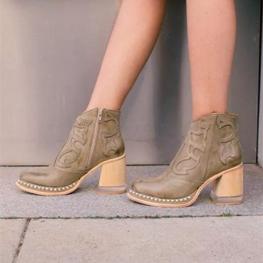 Embroidered Western Ankle Boots