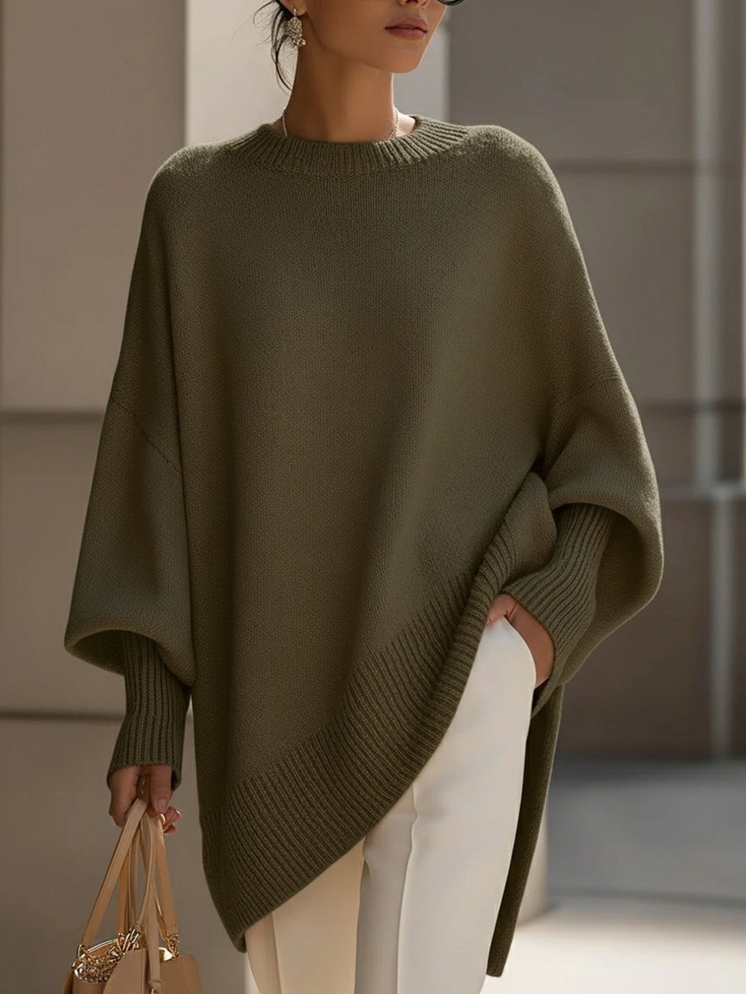 Women's Draped Wide Neck Sweater Oversized Fit