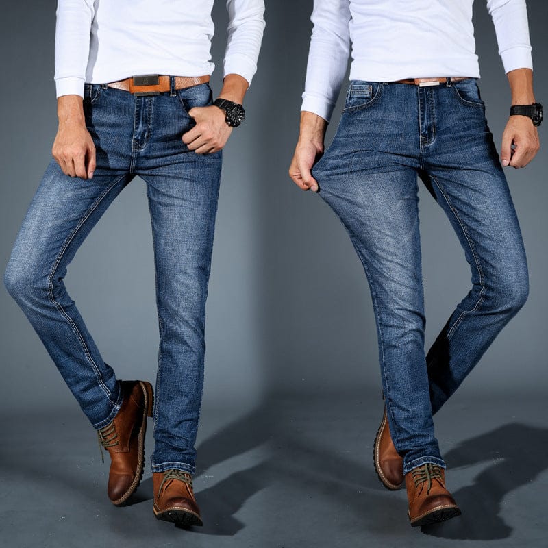 Men's Stretch Denim Mid Rise Tapered Jeans Slim Fit