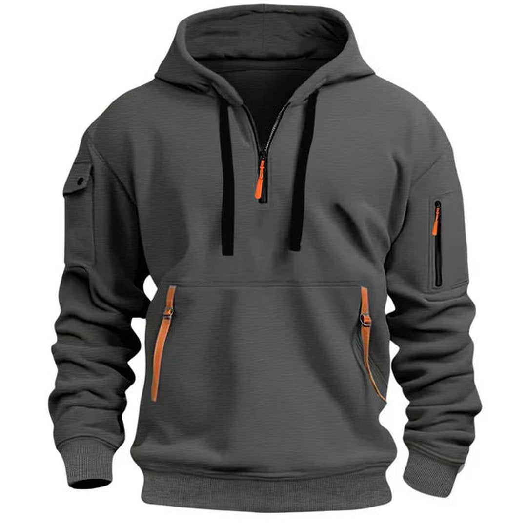 Men's Breathable Cotton Quarter Zip Hoodie Tailored Fit