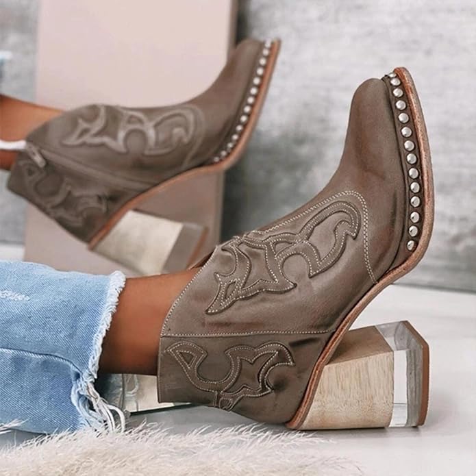 Embroidered Western Ankle Boots