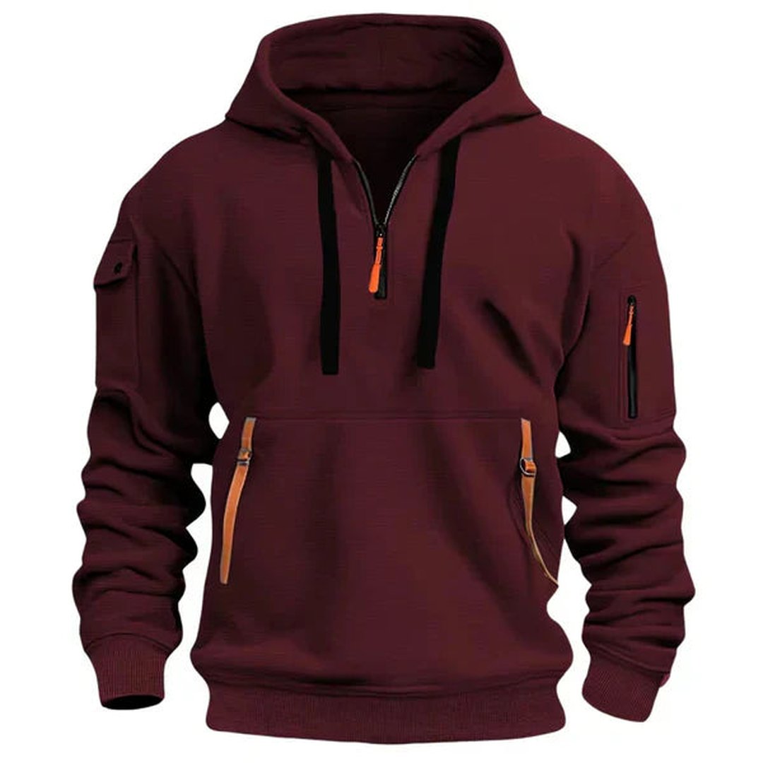 Men's Breathable Cotton Quarter Zip Hoodie Tailored Fit