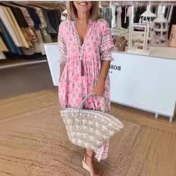 Floral Ruffle Lantern-Sleeve Maxi Dress