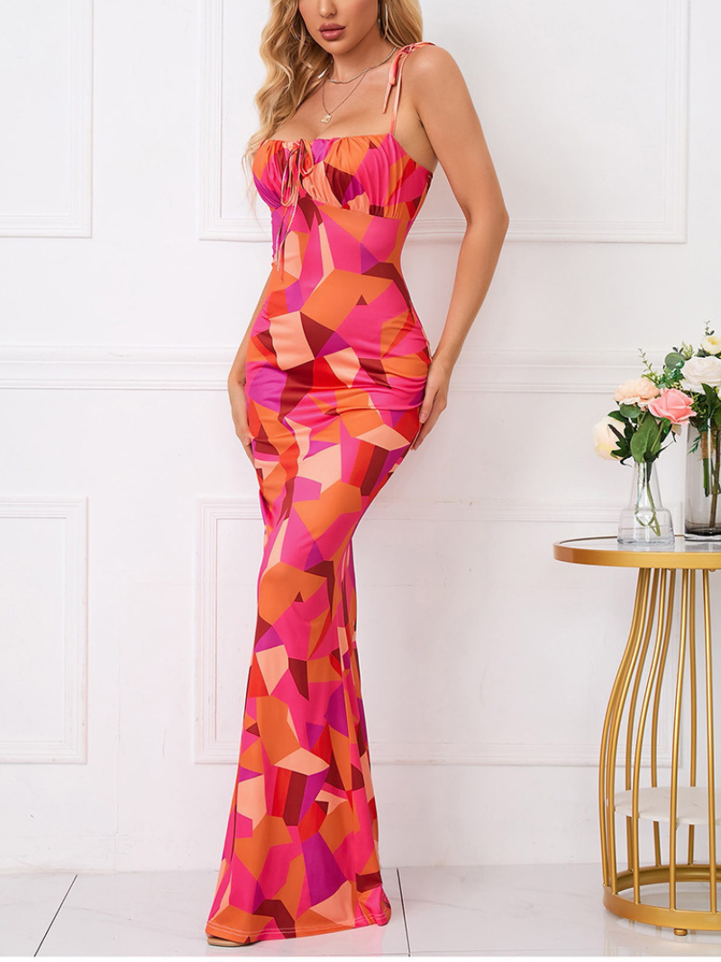 Off-Shoulder Printed Pleated Maxi Dress