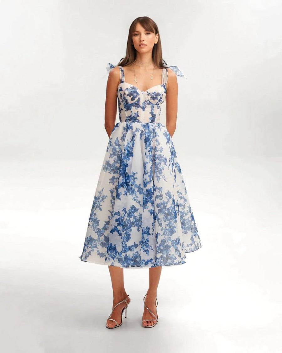 Floral Lace-Up Midi Dress