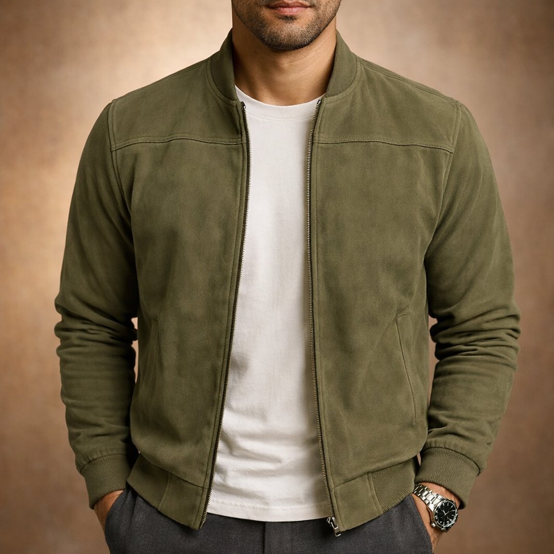 Men's Soft Suede Structured Bomber Jacket Tailored Fit