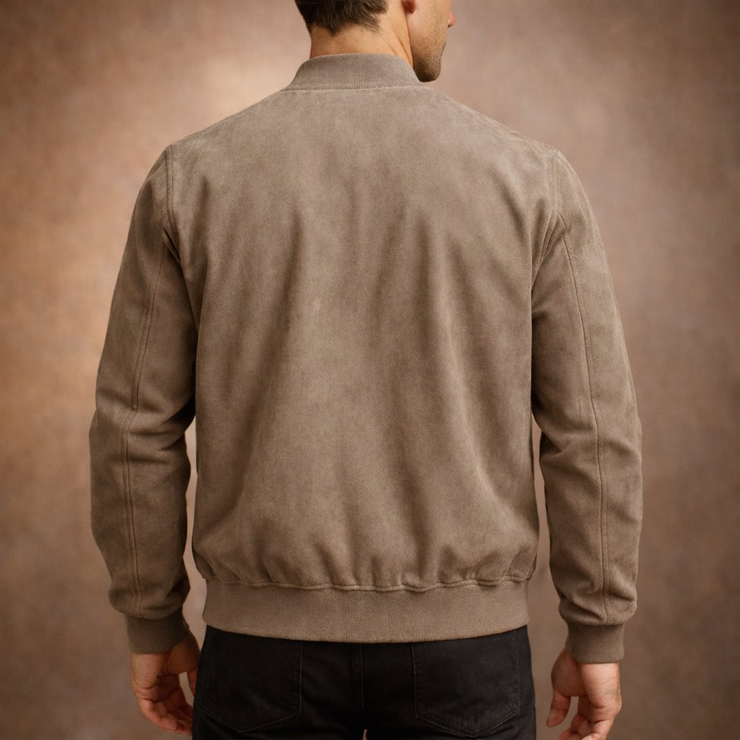 Men's Soft Suede Structured Bomber Jacket Tailored Fit