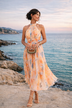 Backless Floral Holiday Maxi Dress