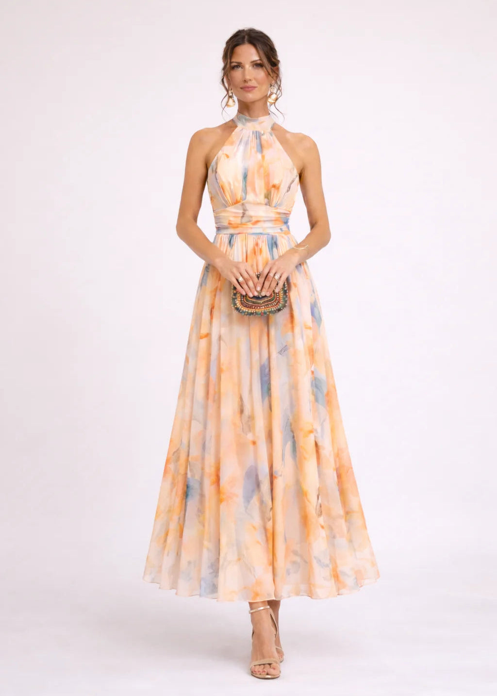 Backless Floral Holiday Maxi Dress