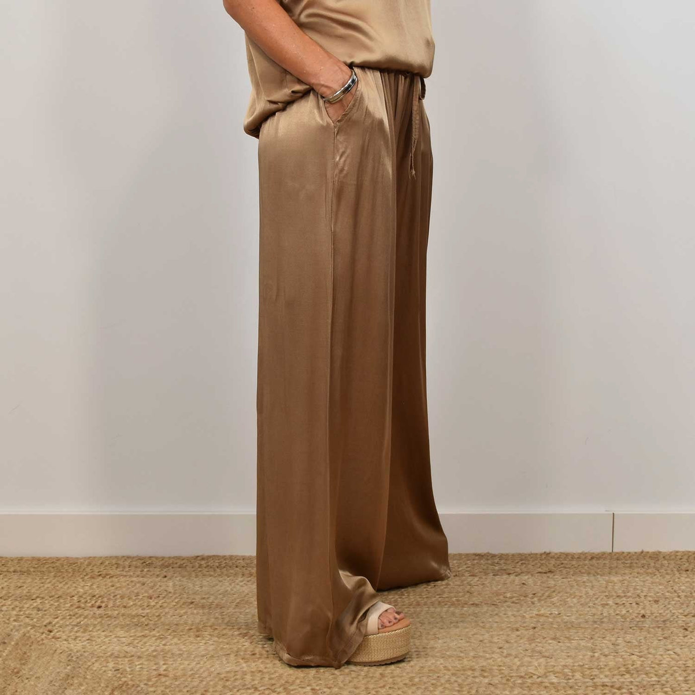 Satin Top and Wide-Leg Trouser Set