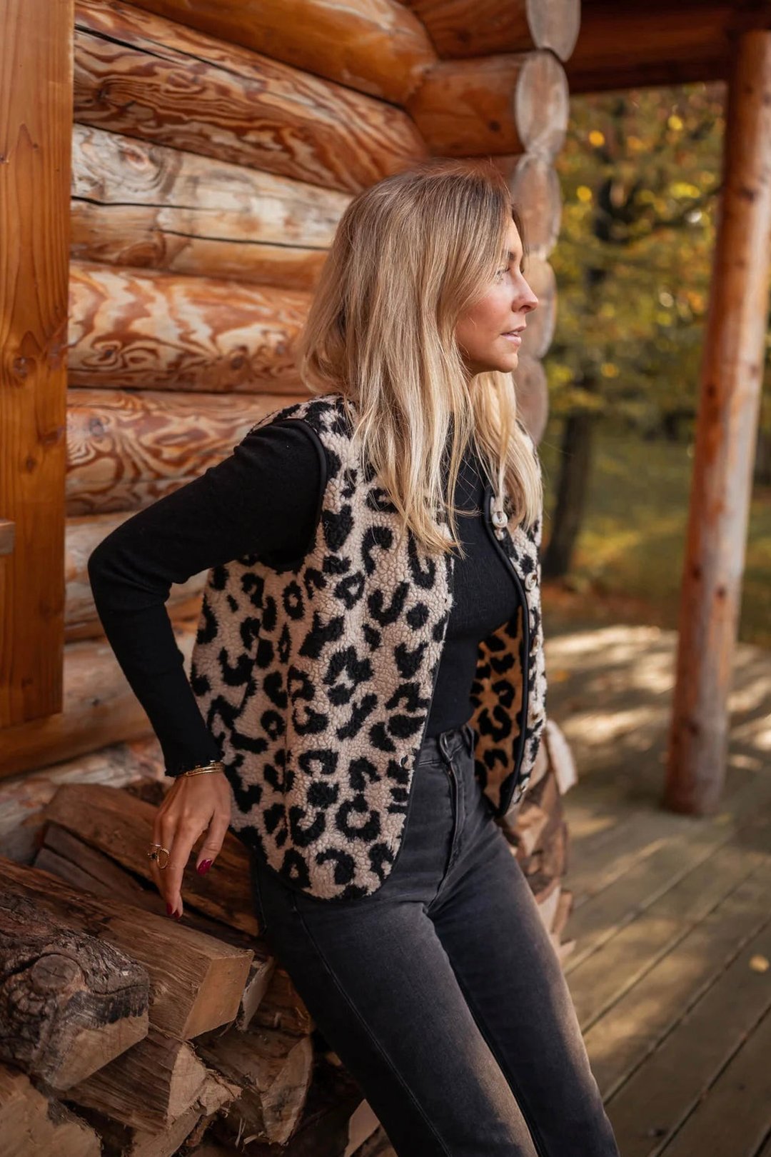 Women's Leopard Print Open Front Layering Vest
