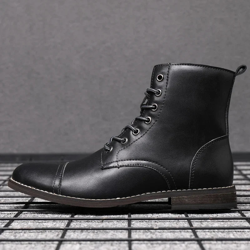 Men's Burnished Leather Cap Toe Lace Up Boots