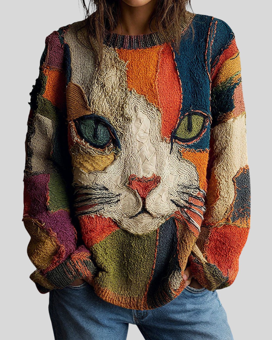 Women's Illustrated Cat Print Statement Top Flattering Fit