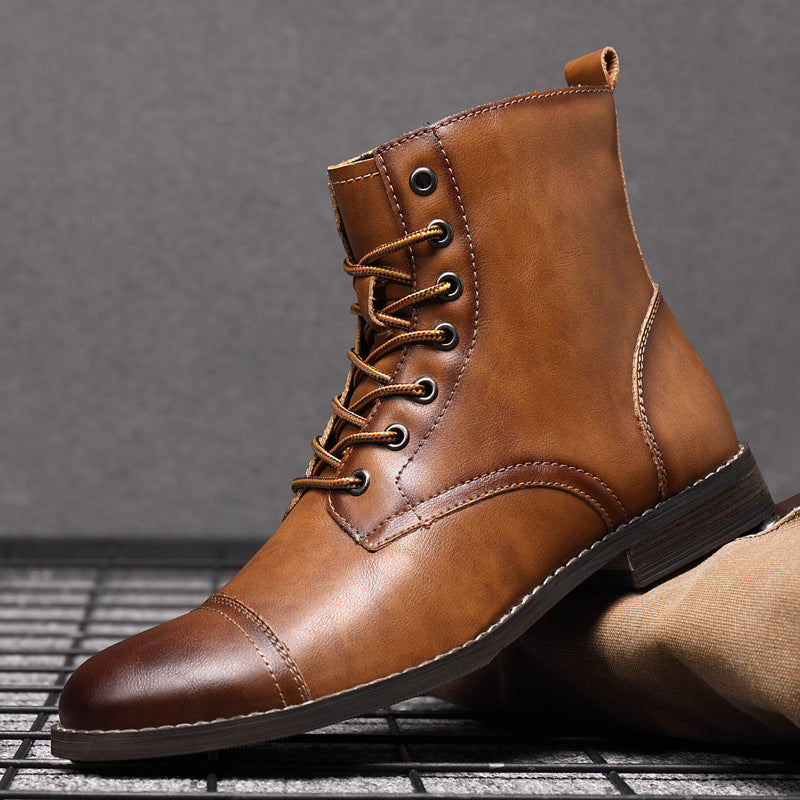 Men's Burnished Leather Cap Toe Lace Up Boots