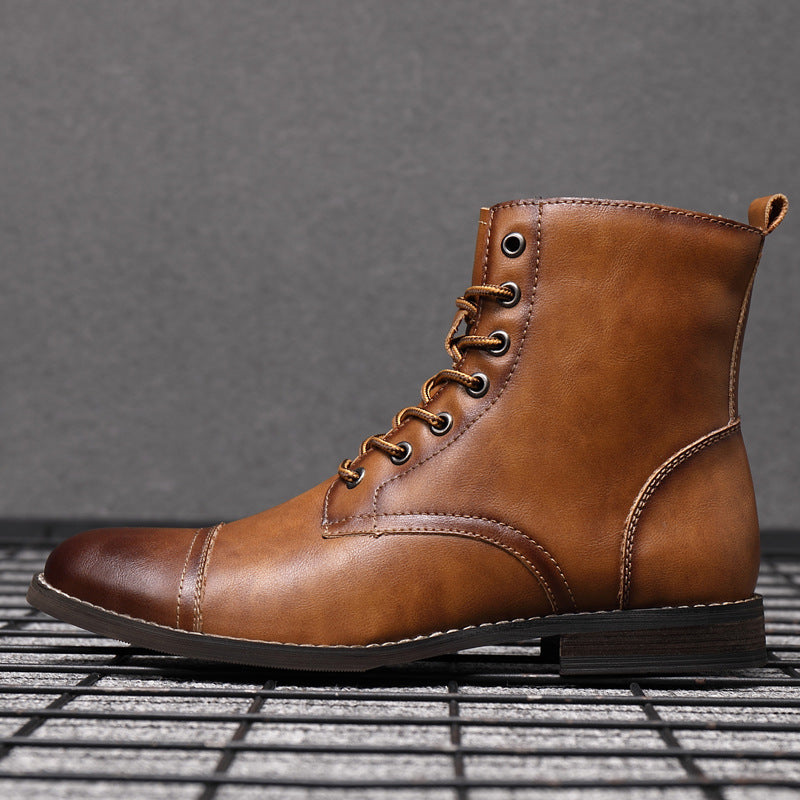 Men's Burnished Leather Cap Toe Lace Up Boots