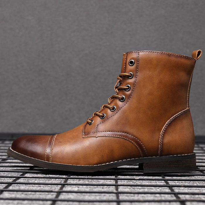 Men's Burnished Leather Cap Toe Lace Up Boots