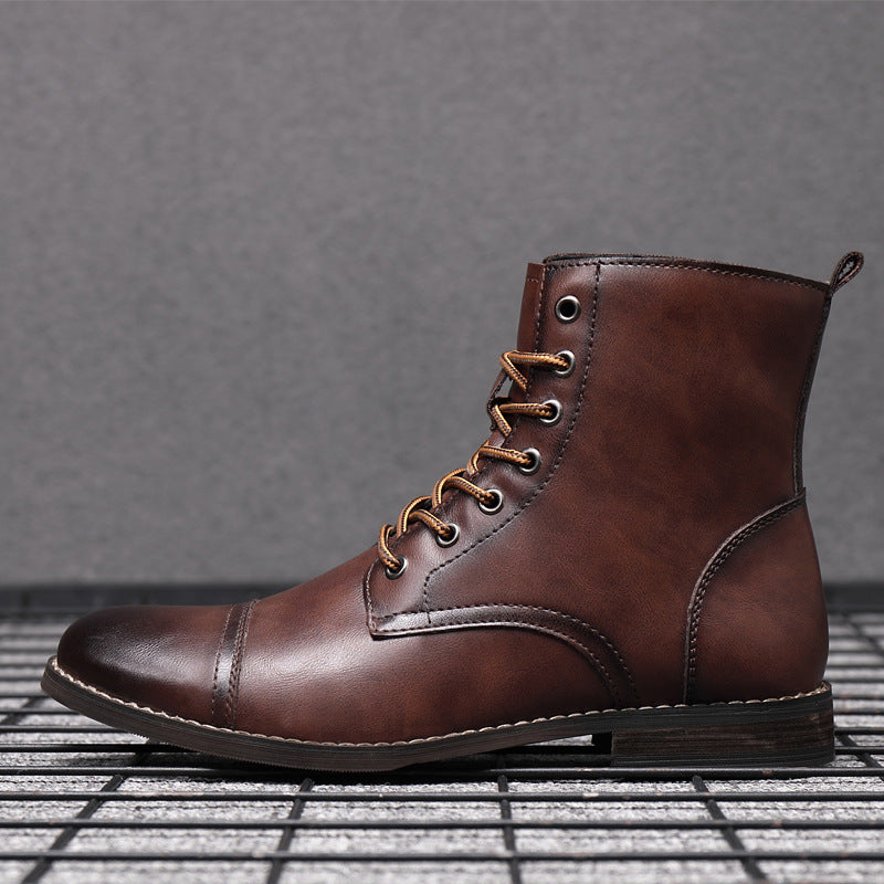 Men's Burnished Leather Cap Toe Lace Up Boots